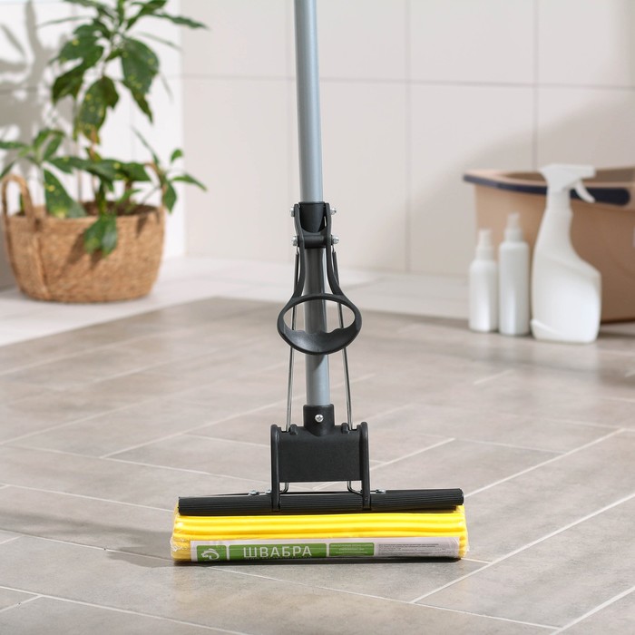 Швабра для мытья пола с отжимом, PVA с роликовым отжимом 120см, насадка 27х6